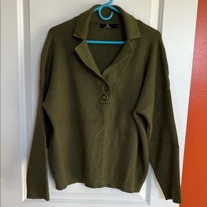 Chic Olive V-Neck Sweater with Button Detail
